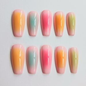 🎀Colorful Ombre Summer Handmade Press on Nails Set 10pcs Diy Reusable🎀